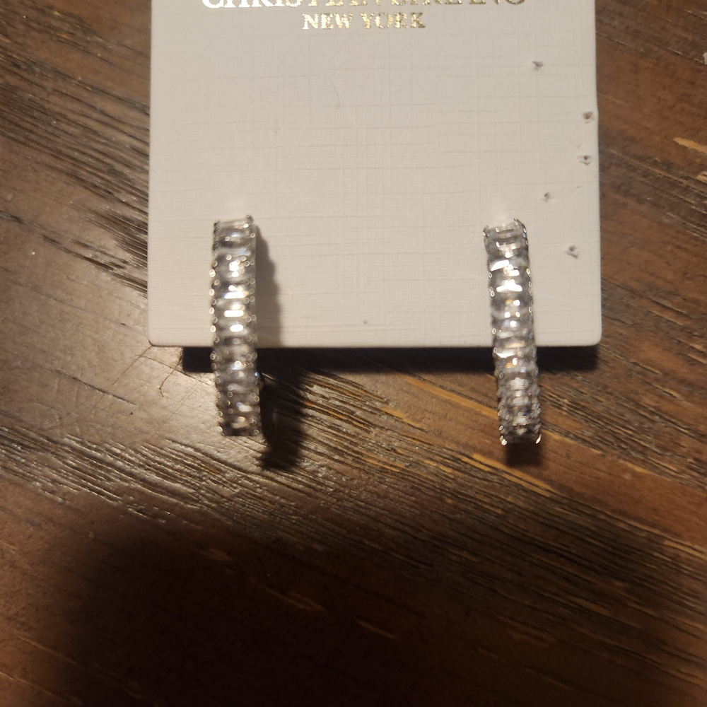 Christian Siriano Silver Crystal Hoop Earrings